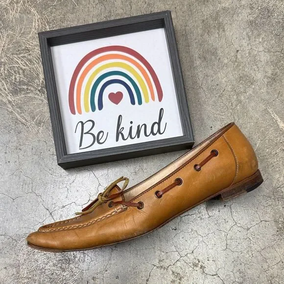 *vintage Manolo Blahnik tan brown leather flat loafers - Picture 1 of 6